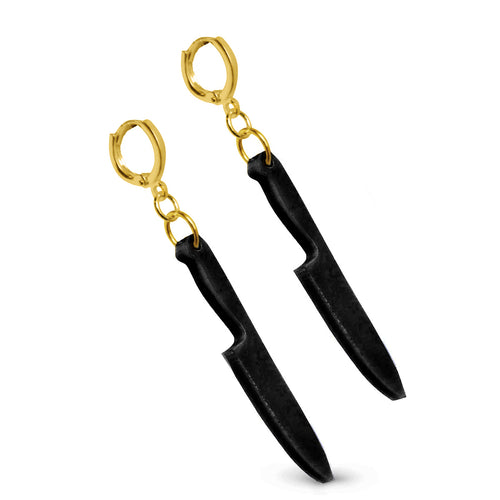Mini Knife Earrings with Gold Huggie Hardware