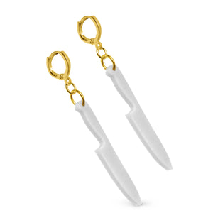 Mini Knife Earrings with Gold Huggie Hardware