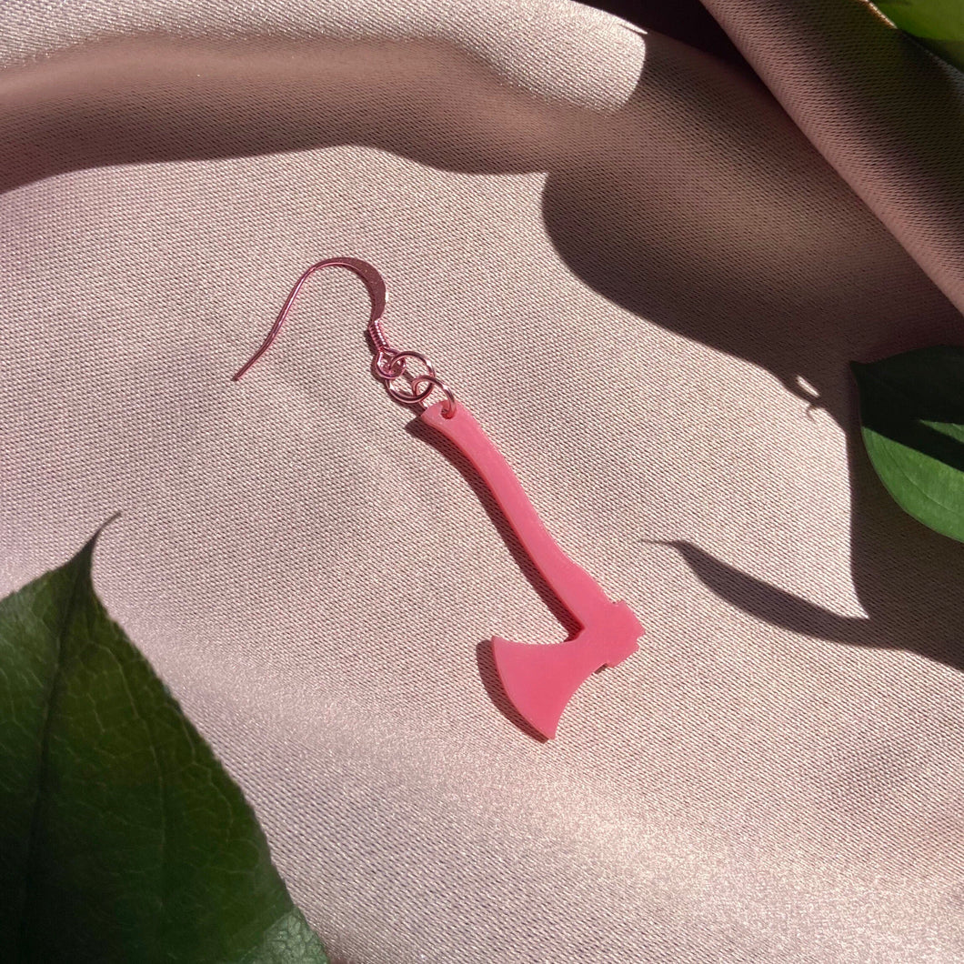 Pink Axe Earring with Pink Hardware